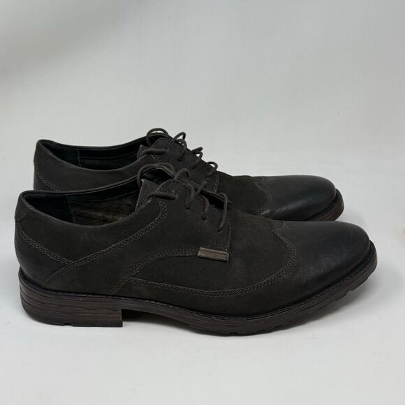 Clarks Denton Dane Derby Shoes Mens 10 M Brown Nubuck Leather Wingtip Oxford - Picture 1 of 15